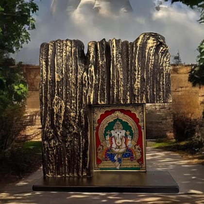 Wooden framed glass Tanjore : Gajanan 2