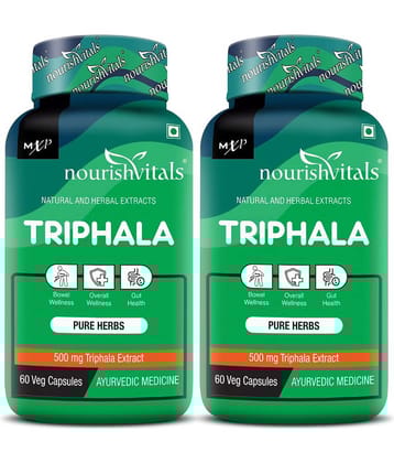 NourishVitals Triphala Pure Herbs, 500 mg Triphala Extract, Bowel Wellness, 60 Veg Capsules (Pack Of 2)
