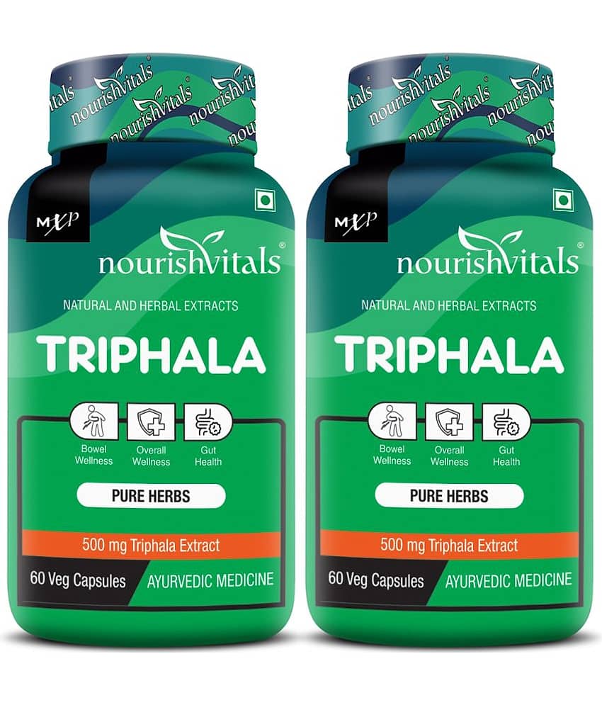 NourishVitals Triphala Pure Herbs, 500 mg Triphala Extract, Bowel Wellness, 60 Veg Capsules (Pack Of 2)