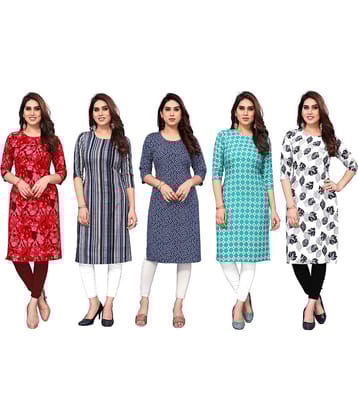 KETAKI FASHION Crepe Printed Straight Women's Kurti - Multicolor2 ( Pack of 5 )