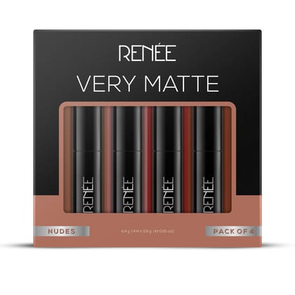 RENEE Very Matte Pack of 4 Matte Lipsticks - Nudes, Intense Color Pay Off, Full Coverage, Long Lasting & Weightless, Easy Glide Formula With Velvety Finish, Suitable for All Occasion & Gifting RENEE Very Matte Pack of 4 Matte Lipsticks - Nudes, Intense C