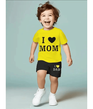VELION Pack of 1 Unisex for Baby Cotton Blend T-Shirt & Shorts ( Yellow & Black )