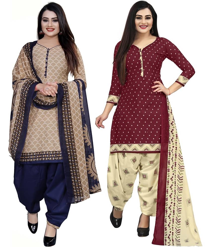 Rajnandini Unstitched Cotton Blend Printed Dress Material - Multicolor ( Pack of 2 )
