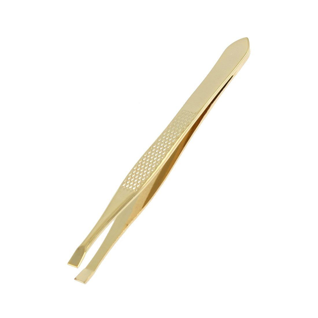 Elecsera Flat Tip Tweezer Plucker for Women Eyebrows and Upper Lips Gold ()