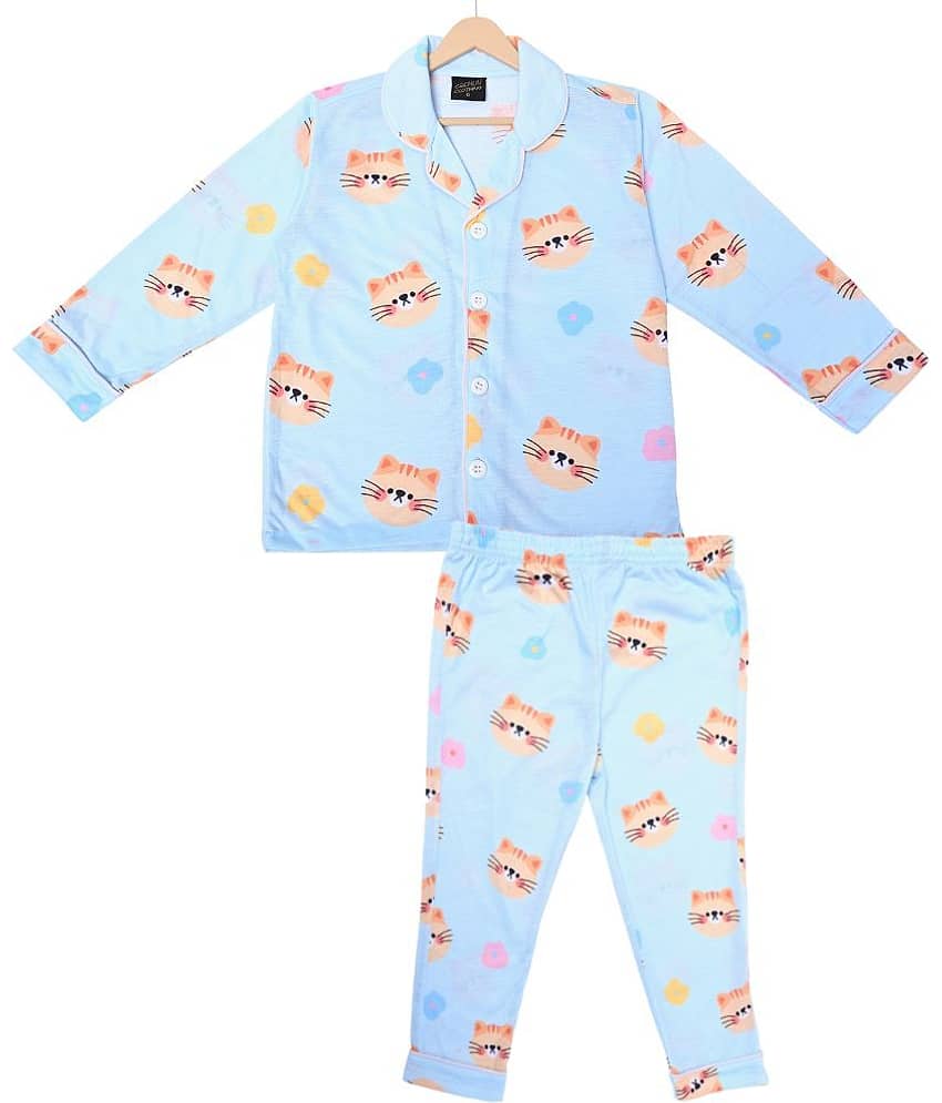 Cremlin Clothing Pack of 1 Boys Cotton Blend Nightsuit Set ( Sky Blue )