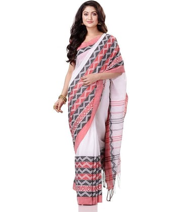 Desh Bidesh Cotton Self Design Saree With Unstitched Blouse Piece ( White )