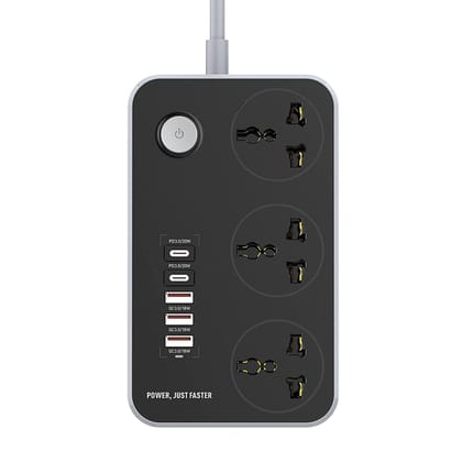 Extension Board with USB Ports 2500W Extension Fire Resistant 3 Socket with 38W 3 USB & 20W Fast 2 Type C Ports Fast Charger Heavy Duty & Universal Surge Protection Sockets with 2 Miter Wire