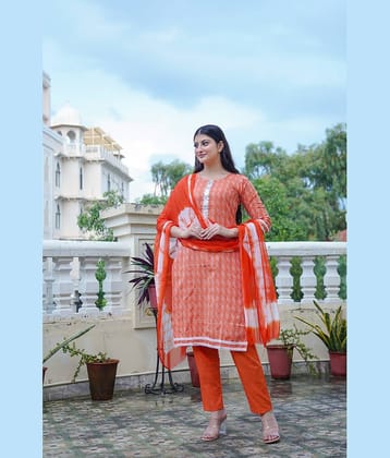 anushansa Cotton Blend Embroidered Kurti With Pants Women's Stitched Salwar Suit - Gold ( Pack of 1 )