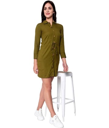 GOD BLESS Women Cotton A-line Dress ( Green )