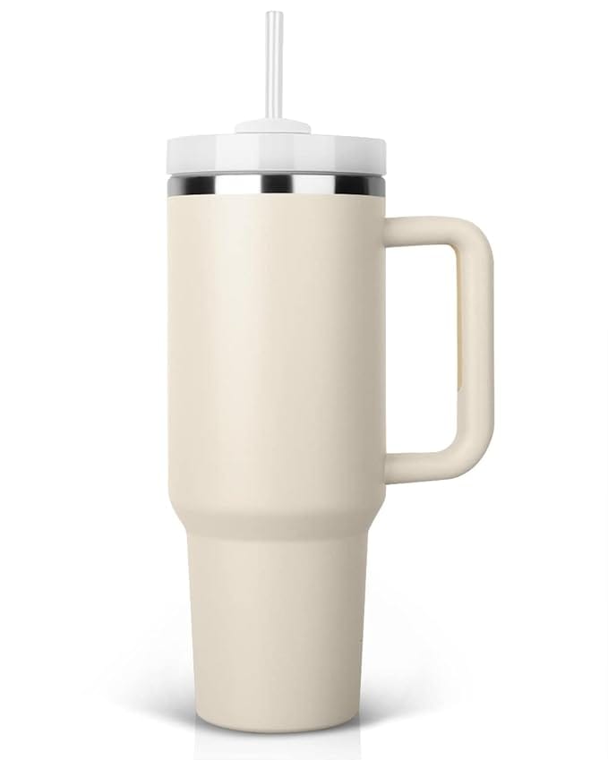 40 oz Tumbler With Handle and Straw Lid Insulated Reusable Stainless Steel Water Bottle Travel Mug Iced Coffee Cup Travel Mug for Hot and Cold Beverages 40 oz Tumbler with Handle