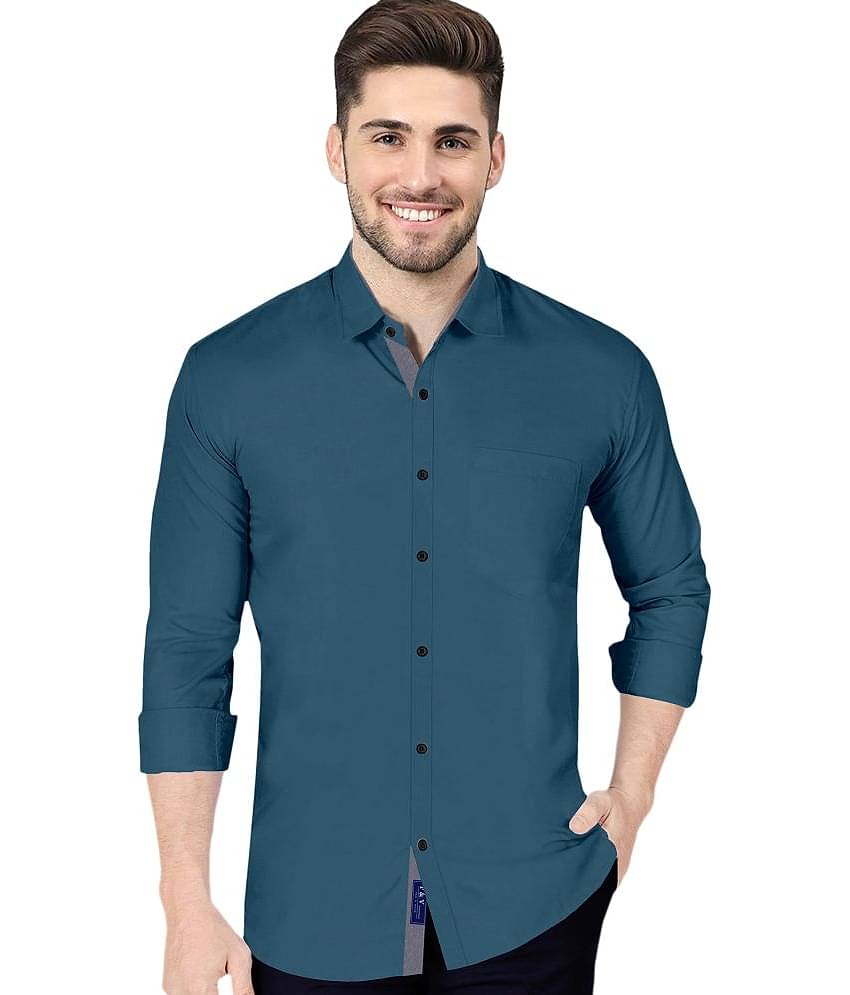 P&V CREATIONS Cotton Blend Regular Fit Solids Men's Casual Shirt - Blue ( Pack of 1 )