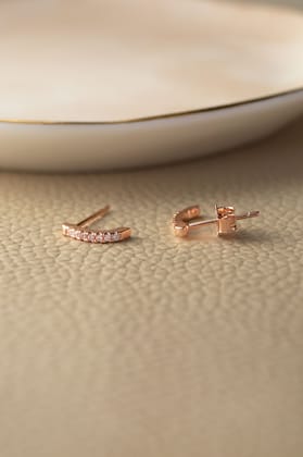 Dainty Line Rose Gold Plated Sterling Silver Stud Earrings-Rose
