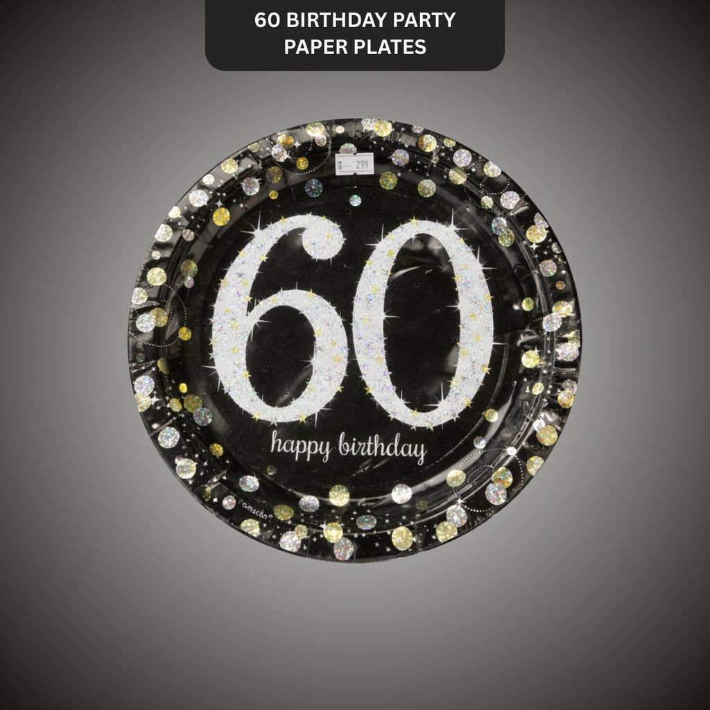 Happy 60 Birthday Party Paper Plates - 9 inches - 8PC - Party and Festive Needs | Buy online on ZillyBuy