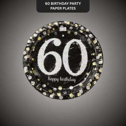 Happy 60 Birthday Party Paper Plates - 9 inches - 8PC Happy 60 Birthday Party Paper Plates - 9 inches - 8PC