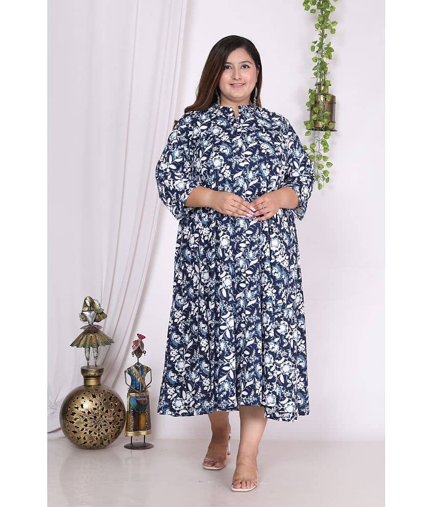 Swasti Cotton Blend Printed Flared Women's Kurti - Blue ( Pack of 1 )