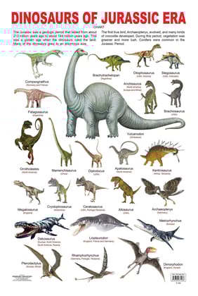 Dinosaurs of Jurassic Era Educational Wall Chart For Kids - Both Side Hard Laminated (Size 48 x 73 cm) [Wall Chart] Dreamland Publications