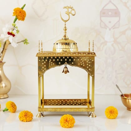 Brass Mandir Temple with Circular Dome � Decorative Home Temple, Height : 19.8 Inch (FMAS311 D)