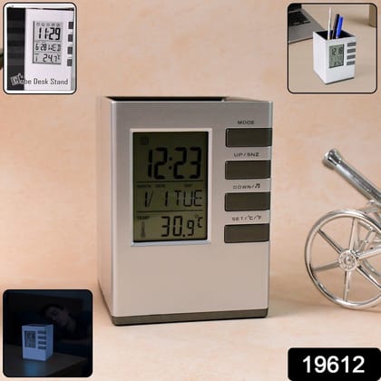 Multifunction Cube Digital Desk Clock with Pen Holder (1 Pc)