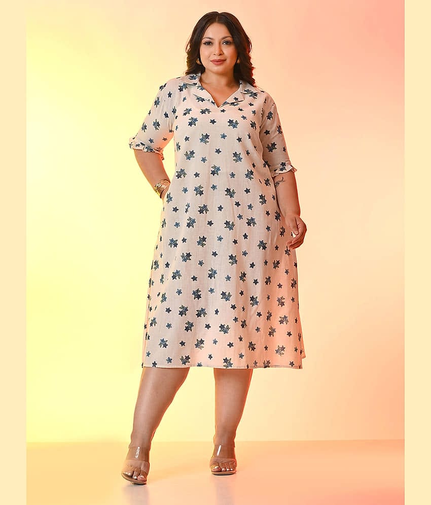 PrettyPlus by Desinoor.com Women Cotton Printed Fit & Flare Dress ( Blue )