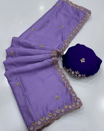 Pure Chinon saree with handwork work in all over saree with multi work