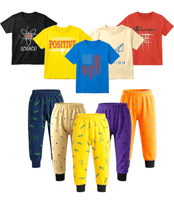 FANCY WEAR Pack of 5 Boys Cotton Blend T-Shirt & Pants Set ( Multicolor )