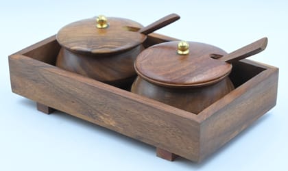 Wooden Handi Set (2 Containers) with Tray