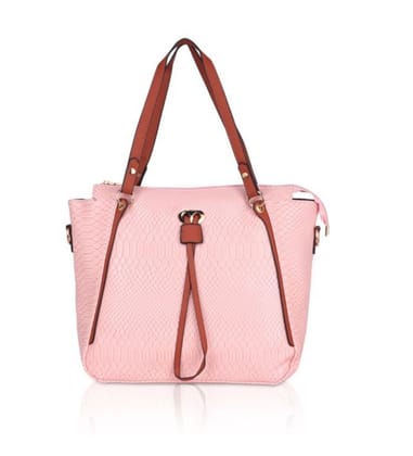 Women's Faux Leather Textured Tote Bag (Pink)