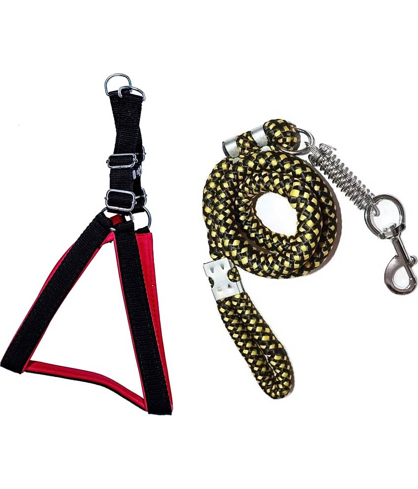 Padded Harness and Leash for Adult Dogs of All Breeds (Black Color - 1.5 inches)