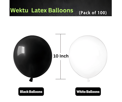 Black and White Round Party Balloons - 100 PC Large Size