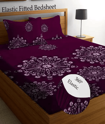 YKNIP Cotton Floral Fitted 1 Bedsheet with 2 Pillow Covers ( King Size ) - Maroon