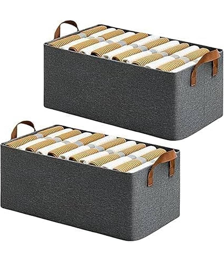 THRIFTKART-Pack Of 2 Wardrobe Organizer for Clothes with Metal Frame,Drawer Organizer,Cupboard Cloth Organizer For Wardrobe,Storage Baskets for Clothing,Storage Box with Handles,Organiser