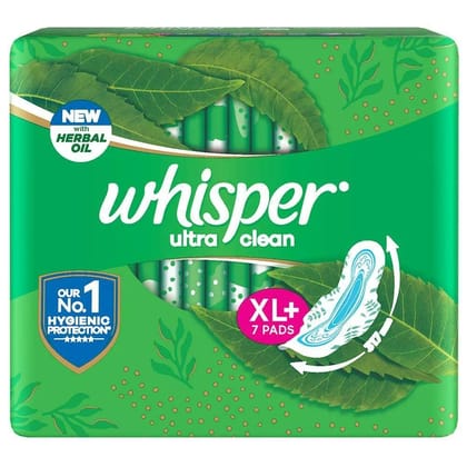 Whisper Ultra Clean XL+ Sanitary Pads, 7 Pads
