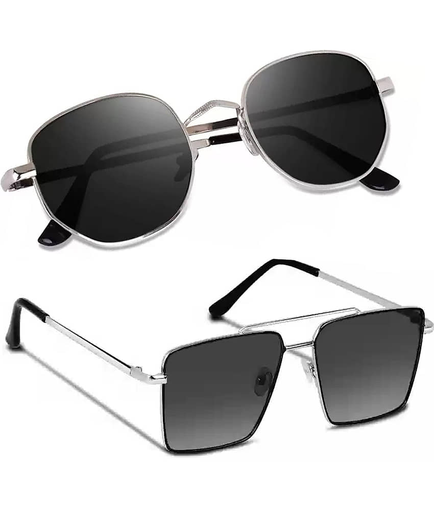 Elligator Silver Panto Sunglasses ( Pack of 2 )