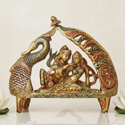 Brass Radha Krishna On Peacock Singhasan - Royal God Idol, Height : 9 Inch (BSMAS1381 C)