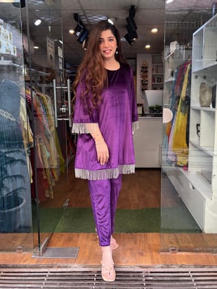 Nimrit Purple Velvet Plazo Set-3XL