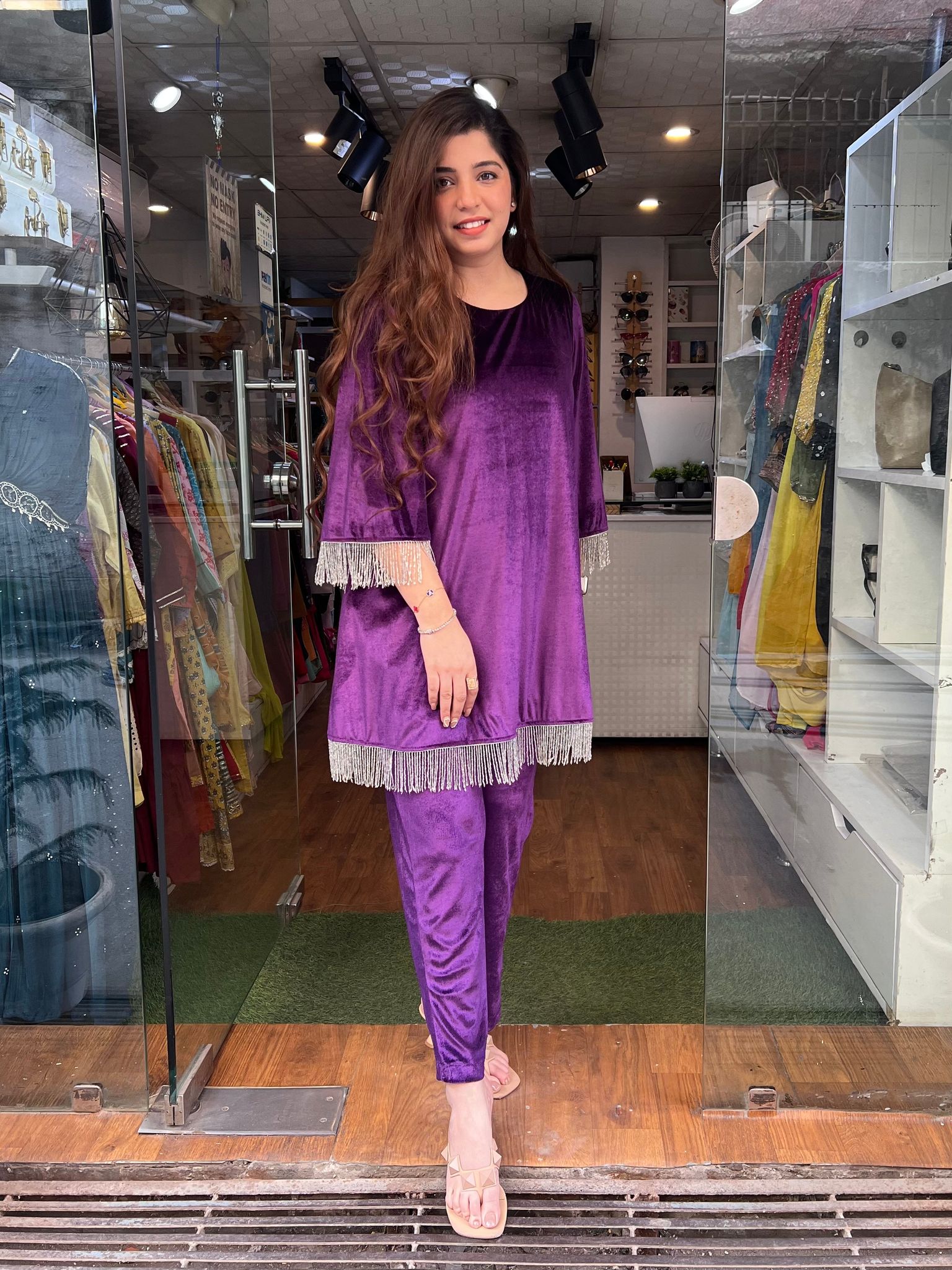 Nimrit Purple Velvet Plazo Set-3XL