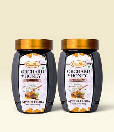 Orchard Honey Ajwain Flora Honey 1 KG| Pure Honey | No Additives or Preservatives | Rich in Antioxidants| Desi Honey | Wild Forest Honey for Weight loss & Digestion | Natural Shahad 500gm+500gm Pack