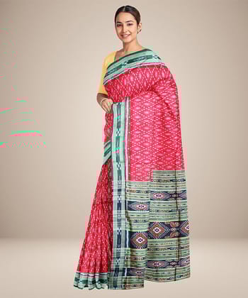 Red green silk handwoven khandua saree