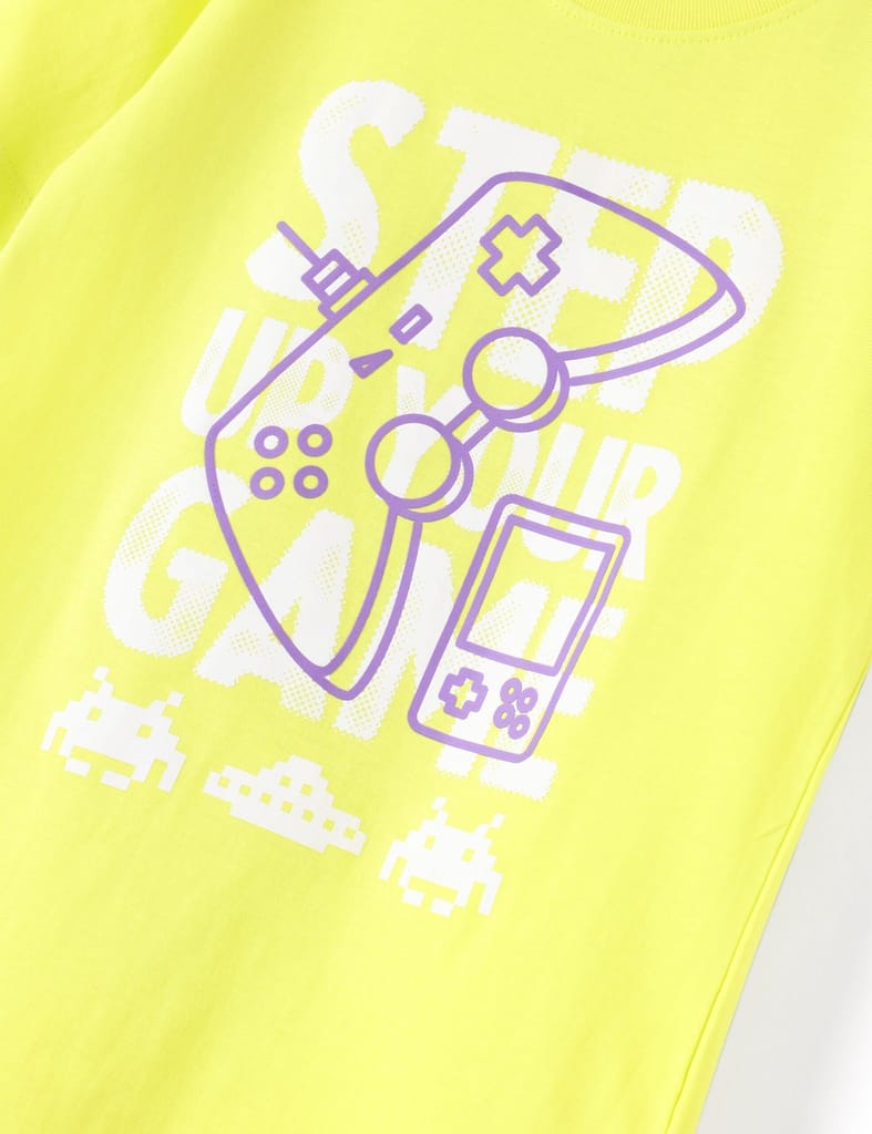 Elegant Kids Boys T shirt Cotton Sulphur Spring Lime "Step Your Game" 2025 at ShopCircuit | ONDC