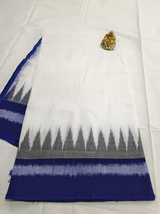 Pochampally Ikkat Cotton White Navyblue