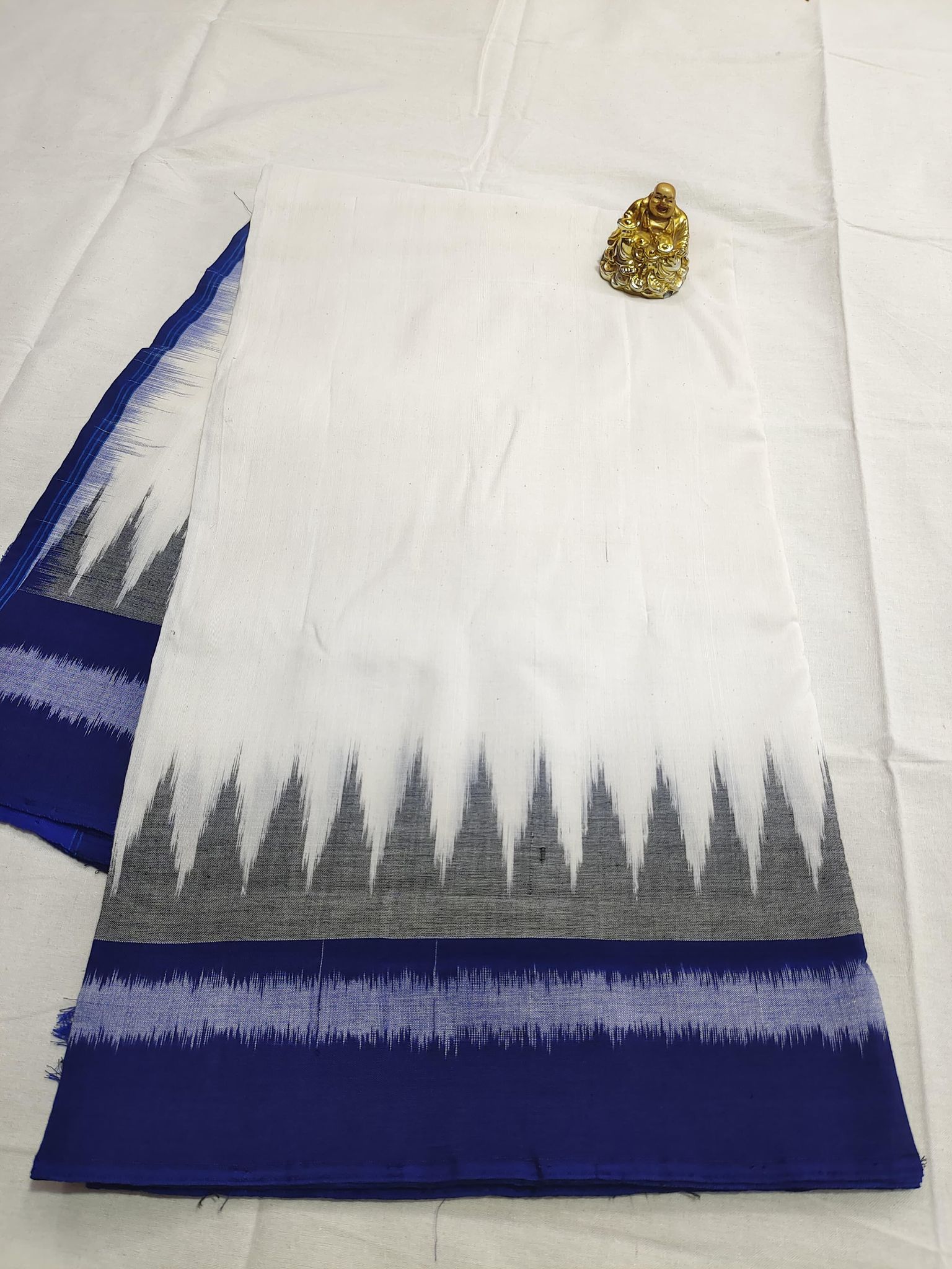Pochampally Ikkat Cotton White Navyblue
