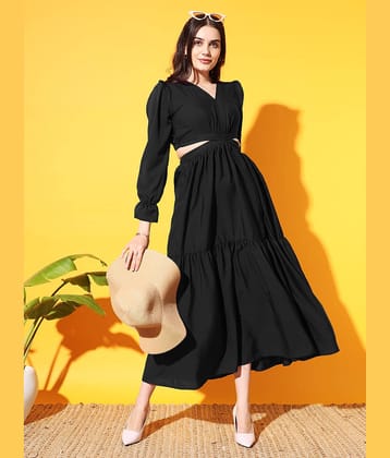ZWERLON Women Crepe Solid Cut Out Dress ( Mustard )