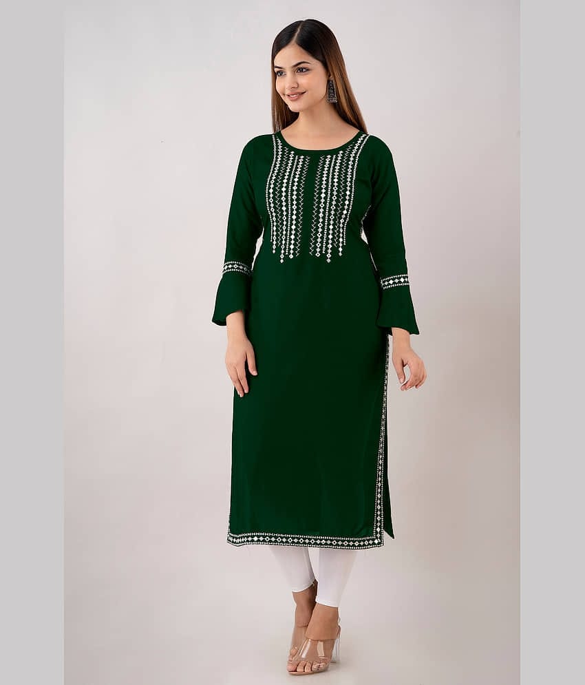 Kapadia - Green Rayon Women's Straight Kurti ( Pack of 1 )