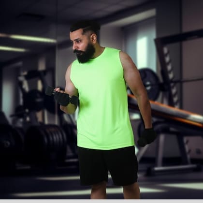 Men's Gym Sleeveless T-Shirt Neon Green - Drifit, Quick Dry Sports Tank Top, Sando Vest