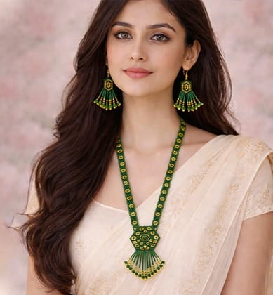Handcrafted Geometric Beaded Mangalsutra Set with Earrings