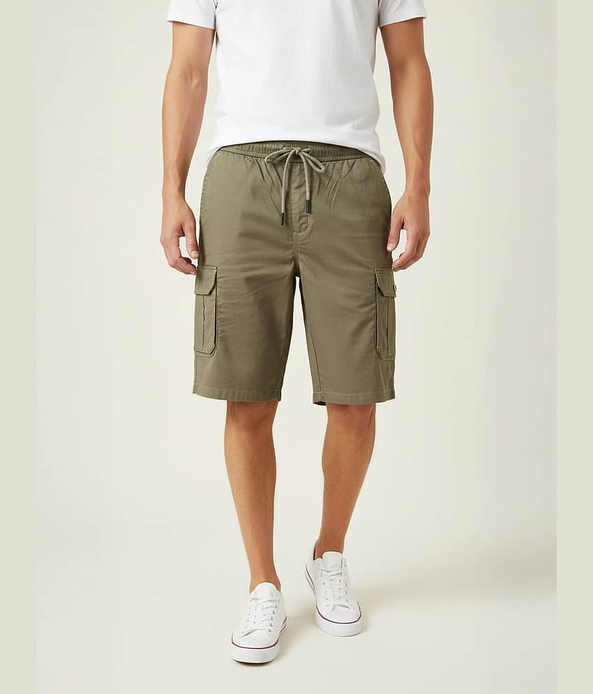 plounge Olive Cotton Blend Men's Shorts ( Pack of 1 )