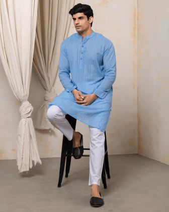 Cotton Men's Kurta | Colour Pop, Powder Blue-S
