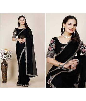 Gullak Chiffon Embroidered Saree With Unstitched Blouse Piece ( Black )