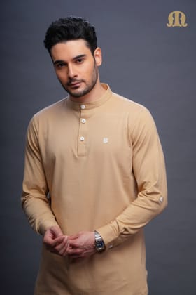 Asticus Knitted Short Kurta Payjama Set Beige Men-S