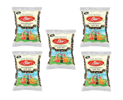 Star Spices Black Pepper (Kali Mirch) Whole, 100 gm - Pack of 5